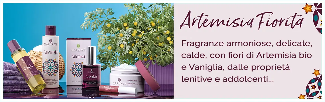 La linea cosmetica Artemisia Fiorita Nature's Bios Line  caratterizzata da una fragranza armoniosa, delicata, calda e da attivi vegetali, con estratti di fiore di Artemisia bio e Vaniglia, dalle propriet lenitive e addolcenti.