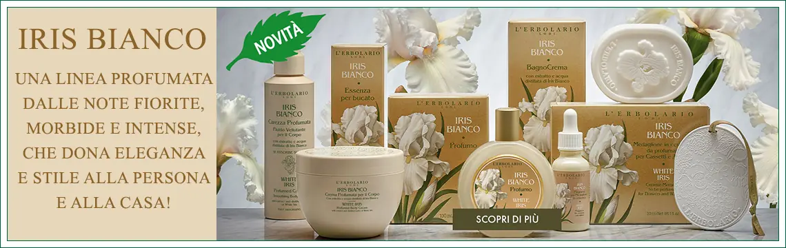 La linea cosmetica Iris Bianco L'Erbolario  una collezione profumata dalle note fiorite, morbide e intense, con un tocco speziato in chiusura. Una fragranza perfetta per la persona e per la casa.