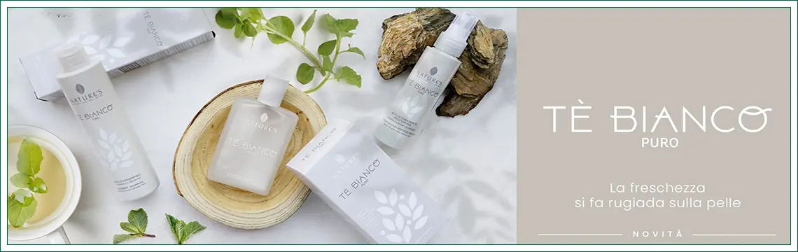 La linea comsetica profumata per il corpo Tč Bianco Puro Nature's Bios Line č caratterizzata da una fragranza Fresca, avvolgente, agrumata con protagonista il Tč bianco e la Menta bio.