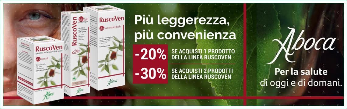 Promozione RuscoVen Aboca: 20% di sconto se acquisti 1 prodotto della linea RuscoVen, 30% se acquisti 2 prodotti!