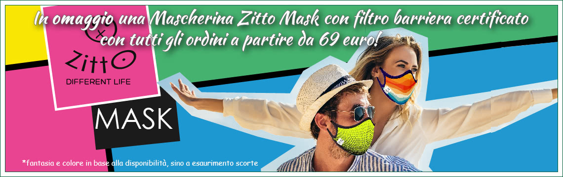 Con tutti gli ordini di almeno 69 euro, in omaggio una Mascherina Zitto Mask con filtro barriera certificato!