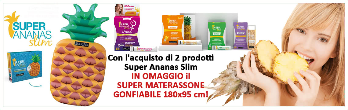 Con l'acquisto di due prodotti Super Ananas Slim, in omaggio il Super Materassone Gonfiabile 180x95 cm!