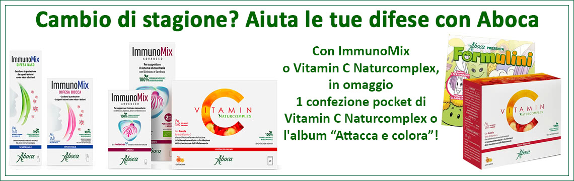 Con Immunomix Difesa e Advanced e Vitamin C Naturcomplex, in omaggio l'igienizzante mani Abosan70 o l'Album 'I Formulini Attacca e Colora' !