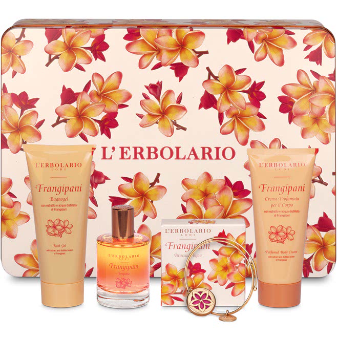 Frangipani Cofanetto Segreti di Bellezza Trio Bagnogel, Crema Profumata  Corpo, Profumo e Bracciale