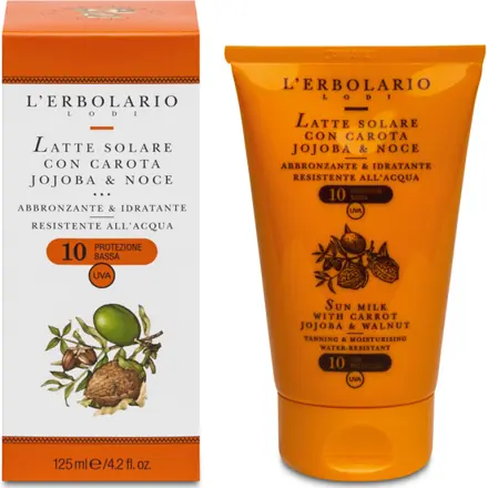 Latte Solare per Pelli Delicate con Carota, Jojoba, mallo di Noce SPF 10 Protezione Bassa