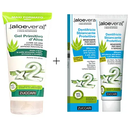 Aloevera2 Gel Primitivo d'Aloe Vera Doppia Concentrazione Maxi + dentifricio omaggio