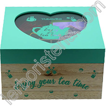 Tisa'lis Cofanetto in Legno Enjoy Your Tea Time Verde 4 Scomparti con Infusi e Tisane Bio
