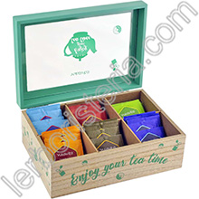 Tisa'lis Cofanetto in Legno Enjoy Your Tea Time Verde 6 Scomparti con Infusi e Tisane Bio